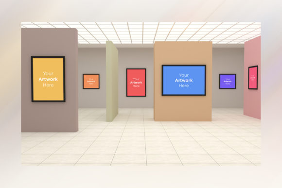 Art Gallery Six Frames Mockup 3D Ideas